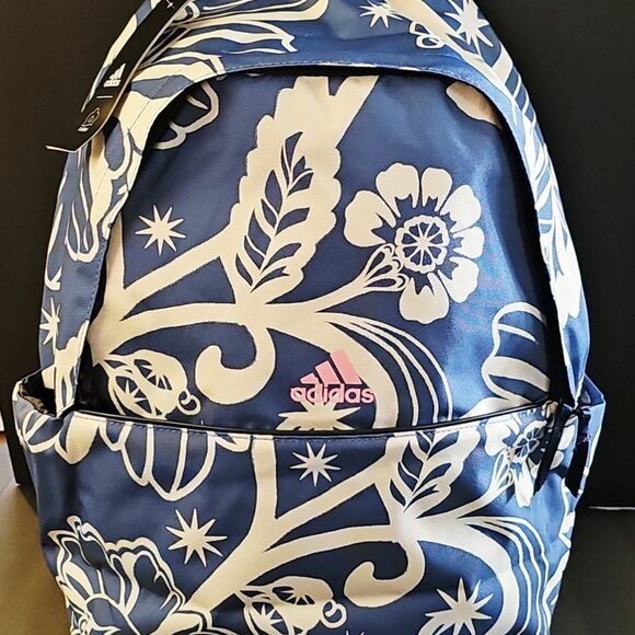NWT ADIDAS x FARM Rio Collab nylon Backpack floral Blue and white - Picture 1 of 7